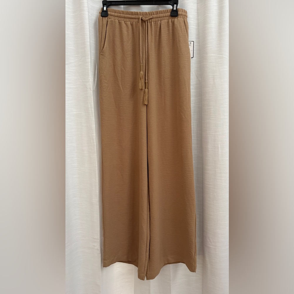 Laundry By Shelli Segal Camel Wide-Leg Tassel Tie Pants